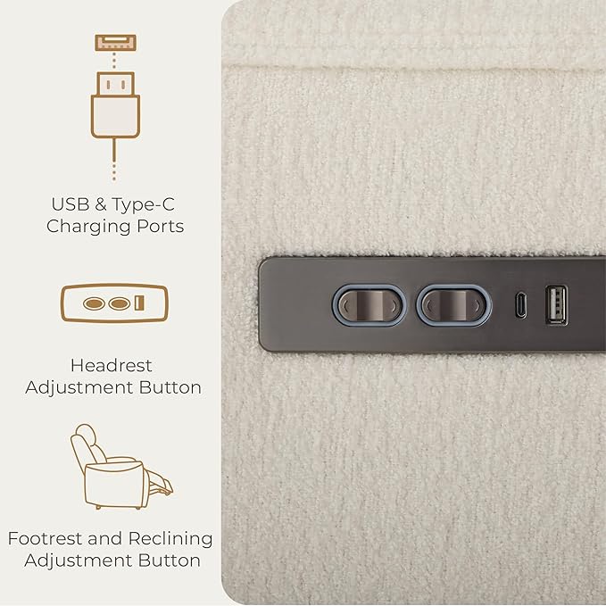 CHITA Swivel Rocker Recliner Chair, Power Nursery Glider Recliner, Nursery Rocking Chair with Adjustable Power Headrest, FSC Certified, Solid Wood Base, Cream-CubbioJoy