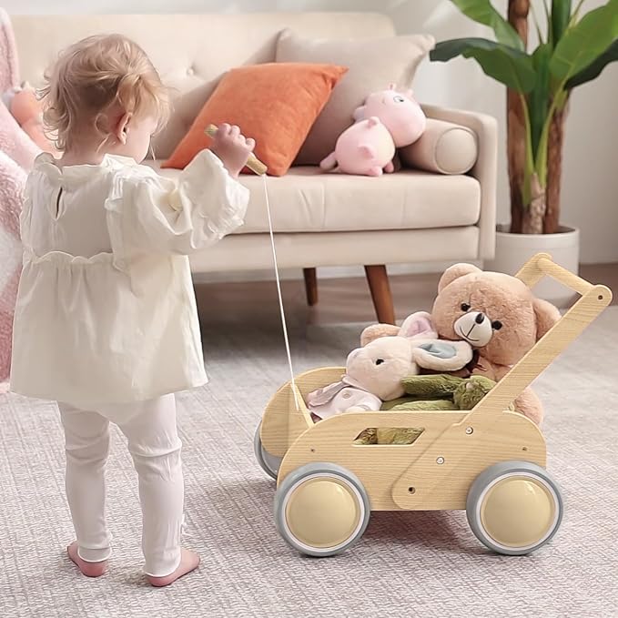 2025 HOMEKOL Wooden Baby Walker, Baby Walker, Adjustable Speed for Boys and Girls, Baby Activity Center, Birthday, Christmas and New Year's Gift, Log Color-CubbioJoy