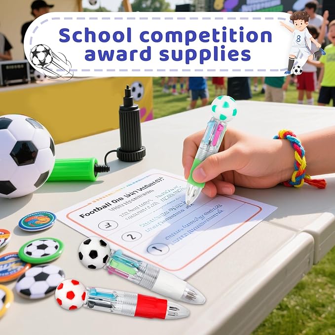 30Pcs Mini Multicolor Pens in One 4-in-1 Cute Pens Bulk for Kids, Ballpoint Pen for Birthdays and Children's Parties, Fun Gifts Assorted Ink Kawaii Pen(Soccer)-CubbioJoy