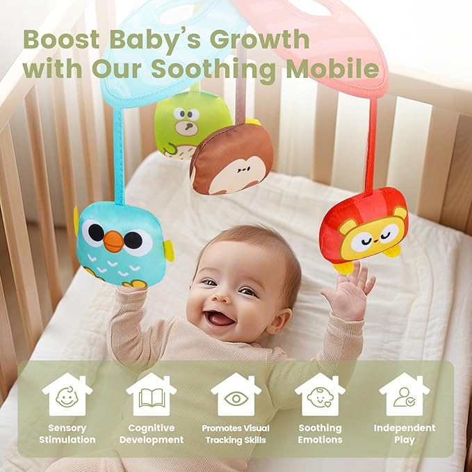 CUTE STONE Baby Crib Mobile with Music and Lights, Nursery Crib Mobile with Remote Control, Detachable Hanging Mobile for 3+ Months Newborn Babies, Fits Cribs and Strollers-CubbioJoy
