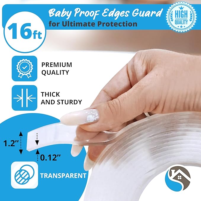 15ft Transparent Soft Edge Guard & Self-Stick Corner Protectors for Child Proofing Furniture, Glass Tables and Desk Edges - Clear Protection Solution for Baby Safety-CubbioJoy