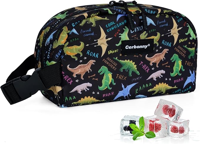 Cerbonny Freezable Cooler Bag for Work/School Travel - Mini Insulated Bag Fit For Yogurt, Suit for 3+(Black Dinosaur)-CubbioJoy