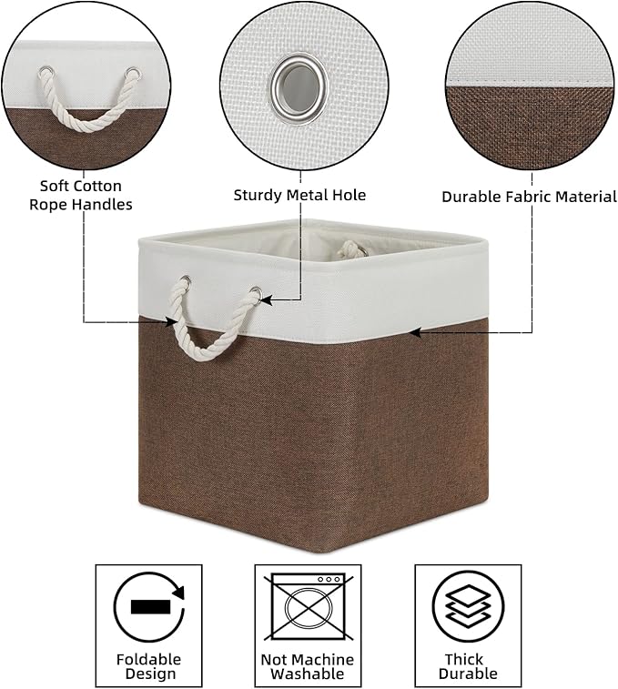 Bidtakay Collapsible Rustic Cube Storage - Brown Cloth Baskets with Handles, 13x13x13 Inch, Set of 3 Fabric Storage Bins-CubbioJoy