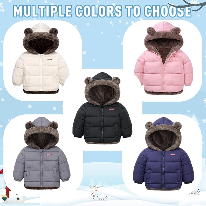 Infant Baby Winter Coat Bear Hooded Jacket Warm Fleece Snowsuit Windproof Outerwear for Toddler Boy Girl 9M-4T-CubbioJoy
