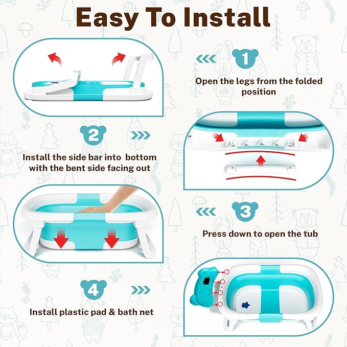 AVIDOR Baby Bathtub,Collapsible Bathtub for Newborn to Toddler,Durable Essential Infant Bath Tub,Portable Travel Baby Bathtub with Soft Cushion,No-Slip Hanging and Detachable Bathtub(Blue)-CubbioJoy