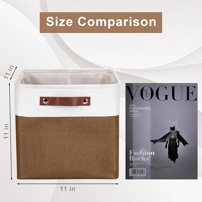 Collapsible Fabric Storage Cubes 11x11 Cube Storage Bins, 4 Pack Closet Baskets Box with Handles for Organizing, Shelf, Toys, Clothes, Home, Office, Nursery (Brown&White)-CubbioJoy