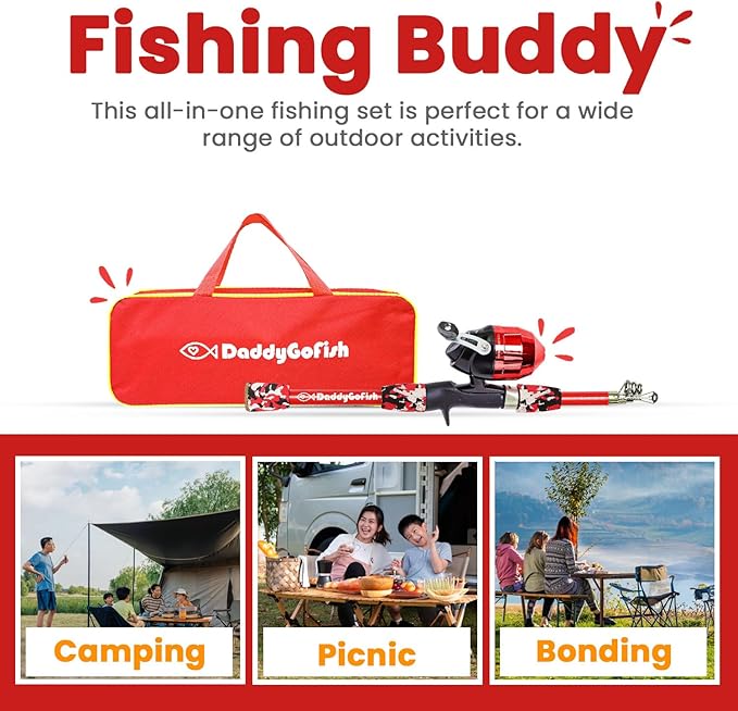 DaddyGoFish Kids Fishing Pole - Rod Reel Combo Tackle Box Starter Set - First Year Small Gear Kit for Boys Girls Toddler Youth Age Beginner Little Children-CubbioJoy
