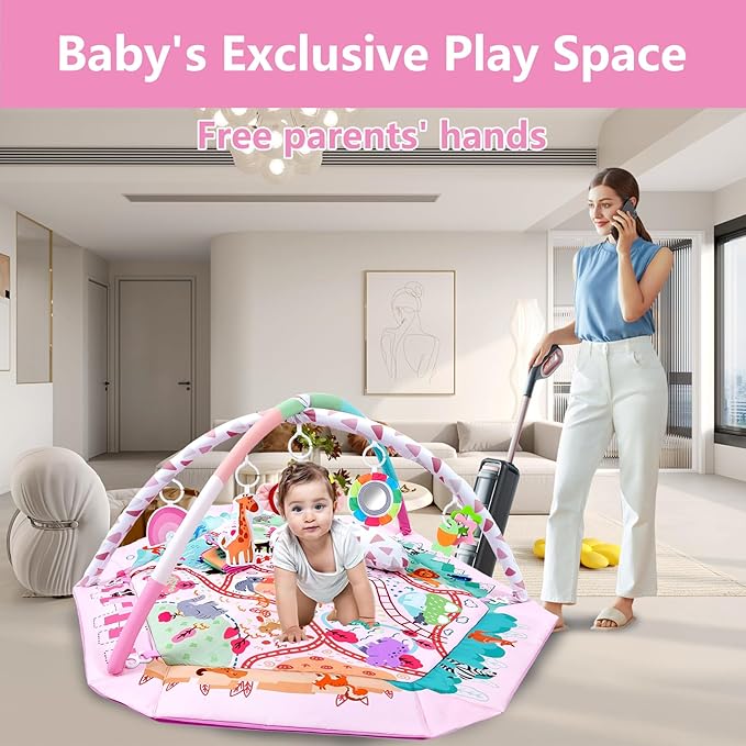 Baby Gym Play Mat, 8-in-1 Tummy Time Mat & Activity Gym, Washable Ball Pit, Infant Play Mat with Detachable Toys for Sensory Exploration and Motor Skill Development-CubbioJoy