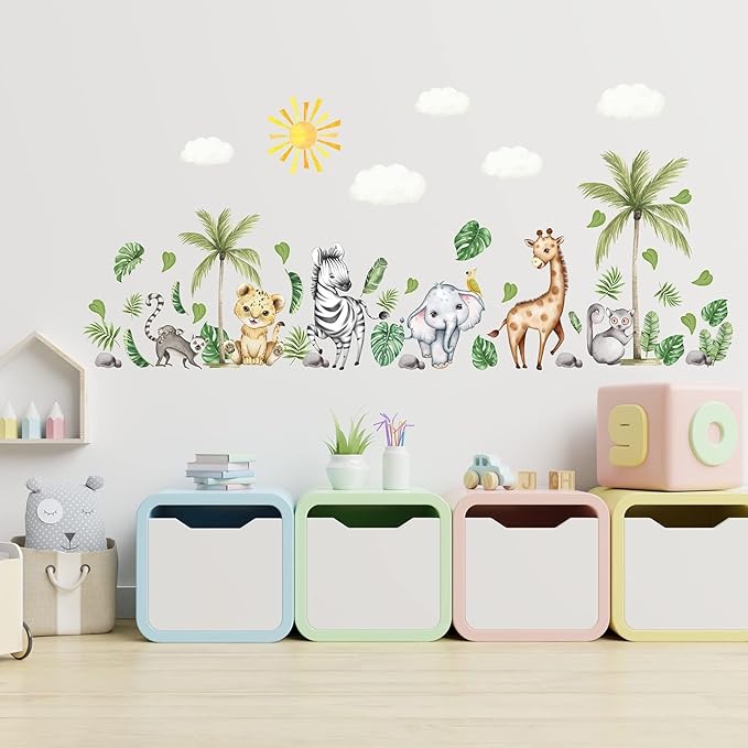 clothmile Watercolor Jungle Animal Wall Decals - Forest Animal Wall Sticker - Elephant, Lion, Monkey - For Kids, Baby Nursery, Playroom, Bedroom & Classroom Decor-CubbioJoy