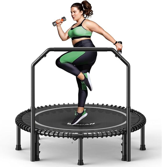 BCAN 40"/48" Mini Rebounder Trampoline for Adults with Bar, 450/550LBS Fitness Trampoline with Bungees, Adjustable Handle, Stable & Quiet, Indoor Outdoor, Whole-Body Workout & Relaxation at Home-CubbioJoy