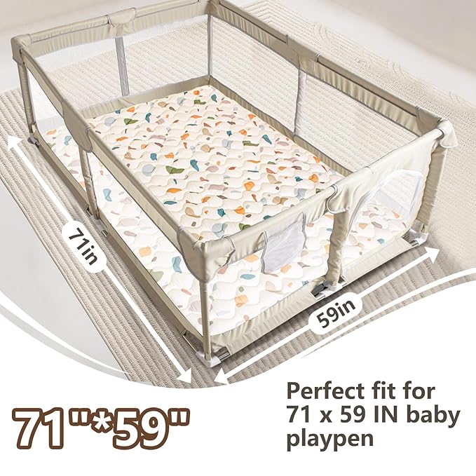 Baby Play Mats for Floor, 71”x59” Upgraded Thickness & Larger Super Soft Playmat for Babies and Toddlers, Foldable Washable, Upgrade Anti-Slip Crawling Mat for Playpen(Boho Color Blocks)-CubbioJoy