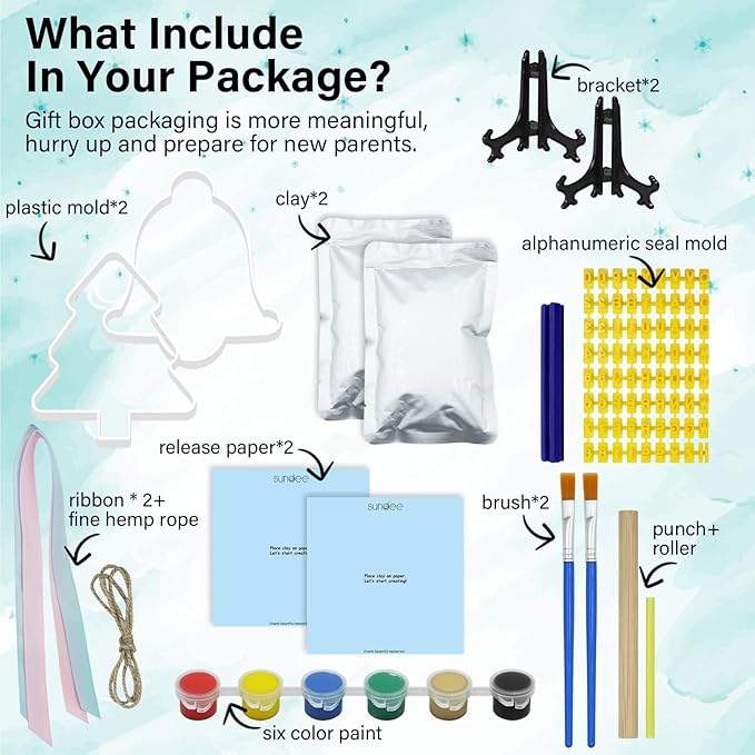 Baby Handprint Footprint Keepsake Ornament Kit, Personalized Baby Foot Printing Kit for Newborn Clay Impression Handmade DIY Imagination to Create-CubbioJoy