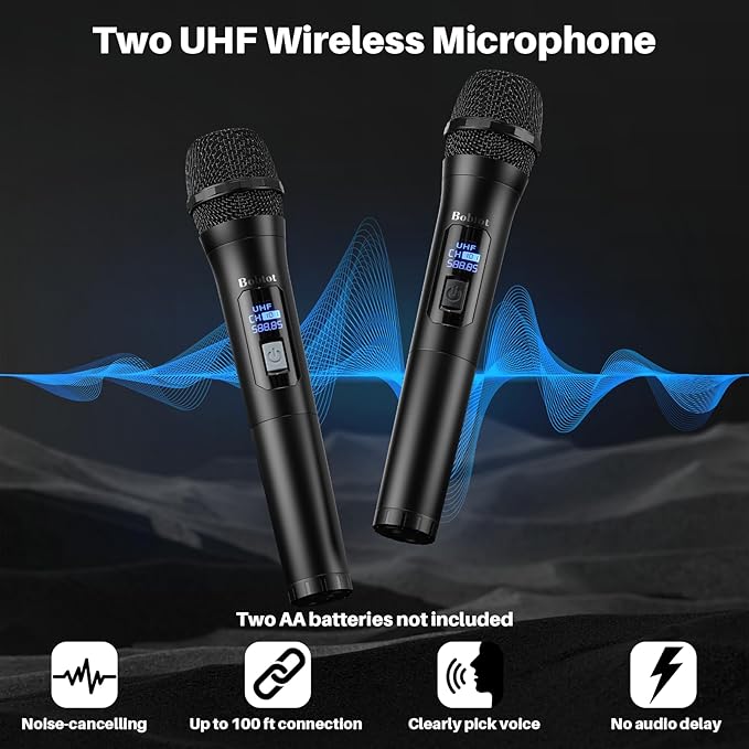 Karaoke Machine, Portable Bluetooth Speaker with 2 Wireless Karaoke Microphones, Karaoke Machine for Adults Kids with Subwoofer, LED Light Support TWS/FM/USB/AUX for Home Party Outdoor-CubbioJoy