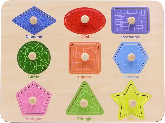 Aile Toddler Wooden Preschool Learning Shape Peg Puzzle Board Toys-CubbioJoy