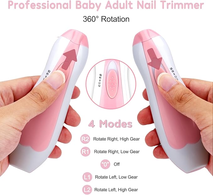 Baby Nail Trimmer Electric-6 in 1 Baby Nail File Clippers Infant Grooming Kit Manicure Set for Toddler or Adults, Pink-CubbioJoy