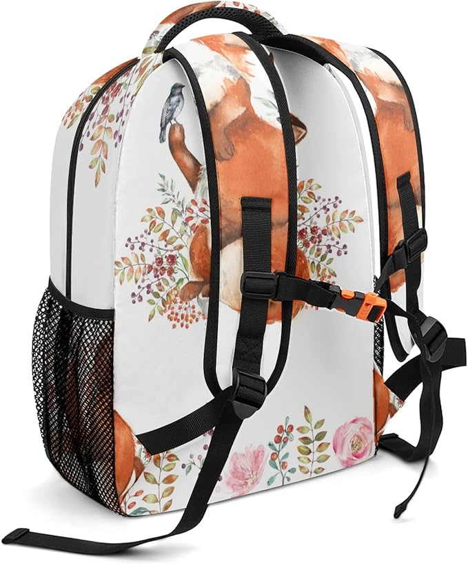 Cute Fox Little Bird Custom Kids Backpack 16.5 Inch for Boy Girl, Personalized Waterproof Child School Travel Bag with Name Option5-CubbioJoy