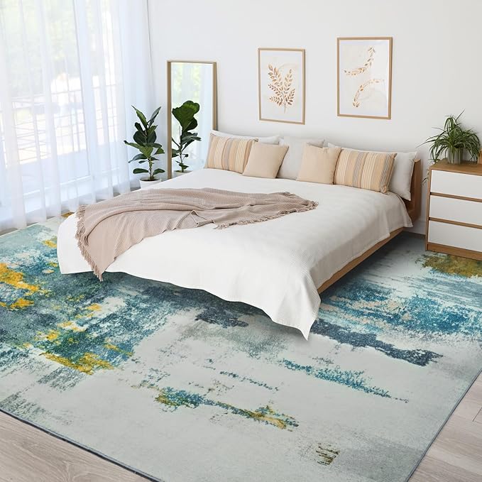 Kelarea 6x9 Area Rugs for Living Room, Washable Abstract Non-Slip Large Rug Stain Resistant Blue Carpet, Low Pile Soft Indoor Rug for Bedroom, Dining Room, Nursery, Kitchen, Home Office-CubbioJoy
