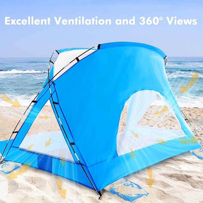 Beach Tent, Portable Sun Shelter for 2/3/4/6-8 Person with UPF 50+ UV Protection, Easy Setup Waterproof Beach Shade Canopy Cabana for Family Outdoor and Picnics, Fishing with Carrying Bag-CubbioJoy