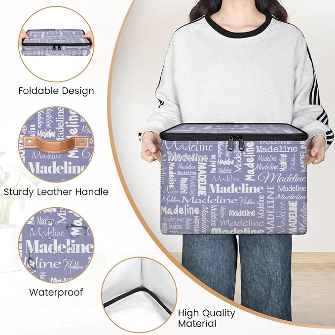 Custom Storage Basket with Name, Personalized Storage Bins with Zipper Lid, Foldable Fabric Storage Box Large capacity with Handle Haze Purple-CubbioJoy
