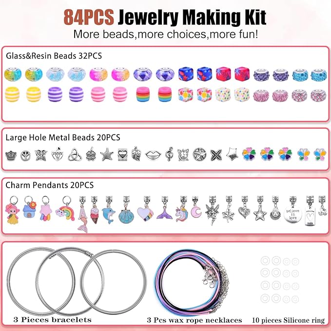 AIPRIDY Charm Bracelet Making Kit,Unicorn Mermaid Crafts Gifts Set Can Inspires Imagination and Creativity,Jewelry Making Kit Perfect Gifts for Girls 5-12 Years Old (84 Pieces)-CubbioJoy