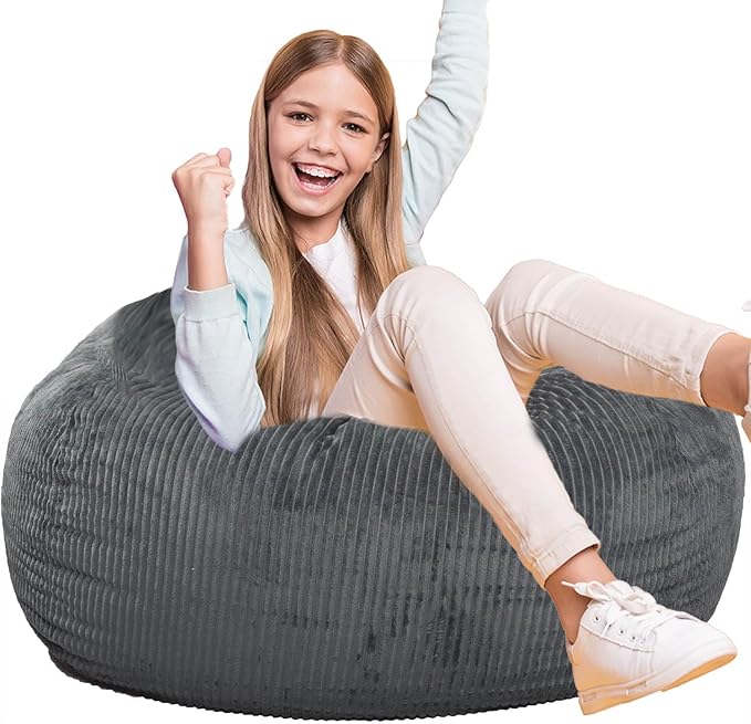 Classic Bean Bag Chair, with Faux Rabbit Fur Cover for Teens and Kids, Memory Foam Bean Bag Chairs, Ultra Soft Faux Fur Fabric, 2.5 feet Round Fluffy Bean Bag Sofa-CubbioJoy
