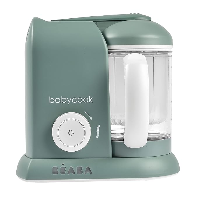 BEABA Babycook Solo 4 in 1 Baby Food Maker, Puree Steamer and Blender for Purees, Grinder with Auto Steam Cooking, Lrg Capacity 4.5 Cups 27 Servings in 20 Mins, Eucalyptus-CubbioJoy