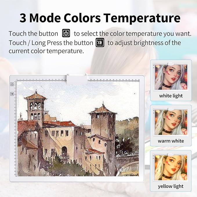 A3 Light Pad, Elice Tracing Light Box 3 Colors Mode Stepless and 6 Levels of Brightness Light Copy Pad, Wireless Rechargeable Led Light Board for Weeding Vinyl Diamond Painting Sketching (White)-CubbioJoy