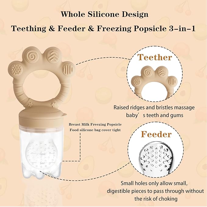 Baby Fruit Food Feeder - Silicone Nibble Tray Combo - Breastmilk Popsicle Mold for Cooling Relief, BPA Free Mesh Feeder for Infant Self Feeding (Claw Beige + Pineapple)-CubbioJoy