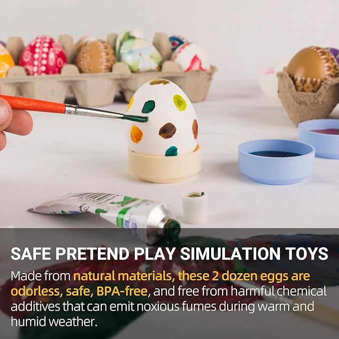 CALPALMY 24 Pieces Hyper-Realistic White Wooden Eggs - 2 Dozen Fake Easter Eggs for Painting, Decorating, Crafting, Pretend Play, Simulation Toys, Fake Food, Nest Box Training-CubbioJoy