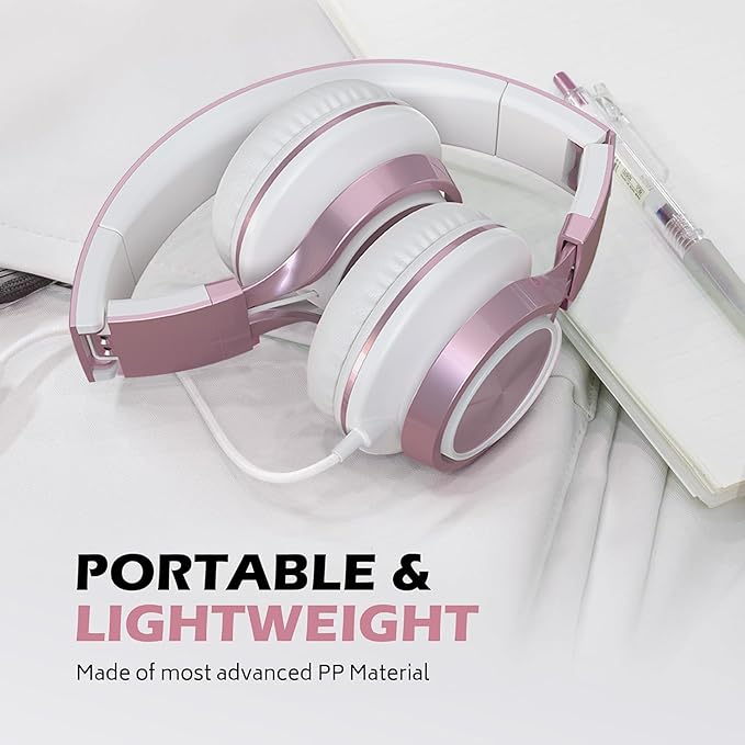 AILIHEN C8 Girls Headphones, On-Ear Headphones Wired with Microphone and Volume Control Foldable Corded Stereo 3.5mm Headset for Girls School Chromebook Laptop Computer PC Tablets Travel (Rose Gold)-CubbioJoy