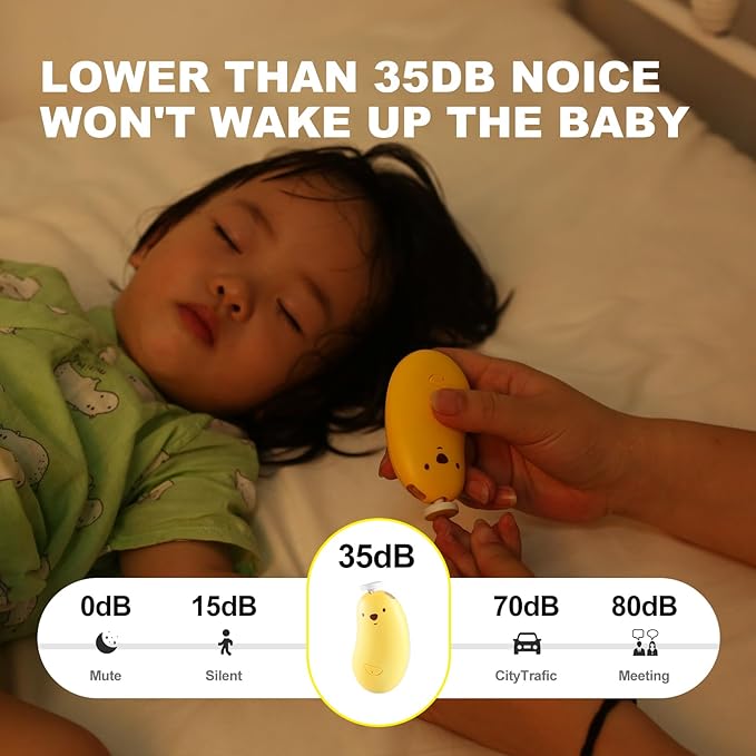 Baby Nail File Electric, Gentle Rechargeable Nail Trimmer, Baby Nail Clippers Grooming Kit Manicure Set for Infant Toddler or Adults, 6 Grinding Head Replacement Pads Yellow-CubbioJoy