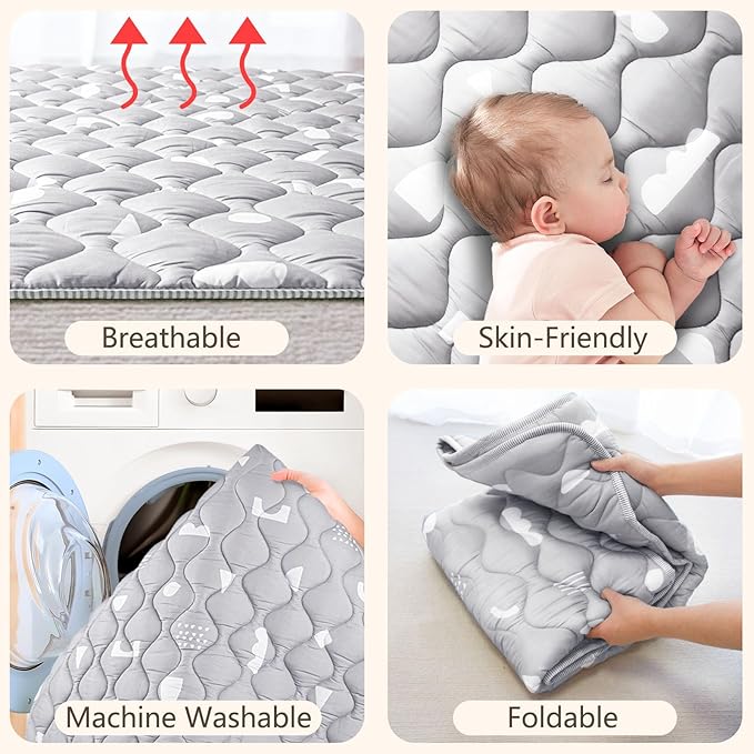 Baby Play Mat, 50x50 Playpen Mat with Super Soft Touch, Activity Mat with Upgraded Anti-Slip Bottom, Machine Washable Crawling Mat for Floor & Picnic (Boho Gray)-CubbioJoy