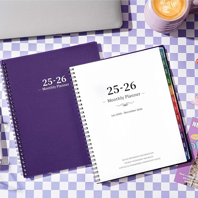 2026 Monthly Planner - JUL 2025 - DEC 2026 Planner, Planner with Colorful Tabs, 2025-2026 Calendar Planner for Daily Organizing - Waterproof Cover (8" x10", Monthly Pages & Notes, Purple)-CubbioJoy