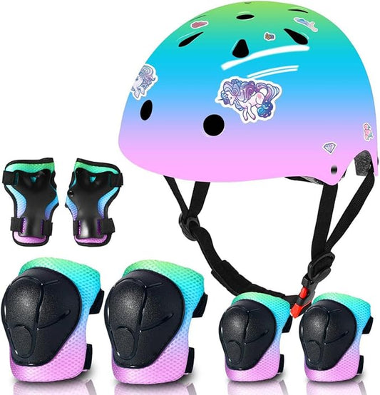 Adjustable Kids Bike Helmet with Knee & Elbow Pads Set, Color Gradient Design for Boys and Girls Aged 3-14+, for Skateboarding, Scooter, Roller & Inline Skating, Longboard-CubbioJoy
