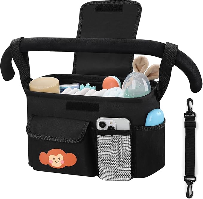 Accmor Universal Stroller Organizer with Cup Holder and Shoulder Strap, Stroller Bag Caddy Organizer Stroller Accessories for Uppababy, Baby Jogger, Nuna, Doona, Britax Strollers-CubbioJoy
