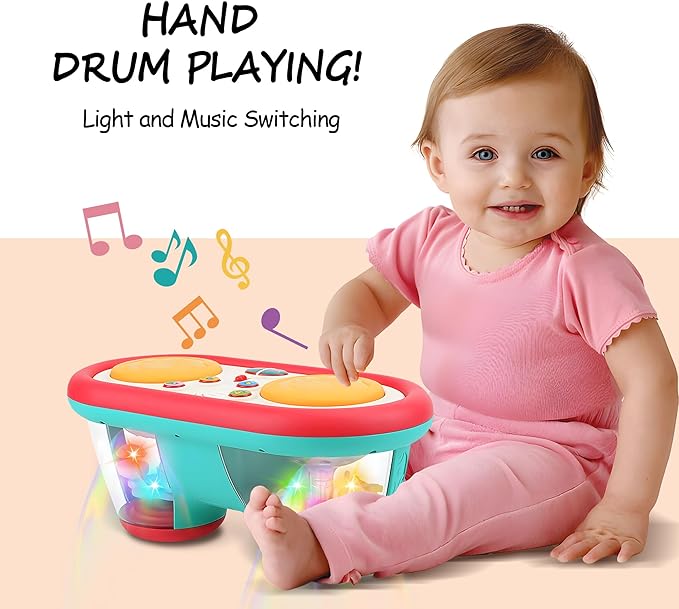 Baby Toys for 6 to 12 Months, Drum Musical Learning Infant Toys Rotating Light Up Toys for 12-18 Months, Tummy Time Toys for Baby 0-3-6-9 Months, Baby Gifts Toys 1 Year Old-CubbioJoy