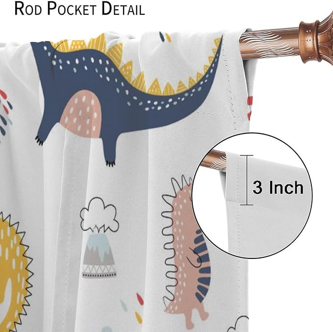 Cartoon Dinosaur Curtains for Kids Boys Girls Home Decor Colorful Cute Dino Animals Print Pattern Rod Pocket Blackout Window Drapes for Nursery Baby Bedroom Playroom W21xL63in 2 Panels-CubbioJoy