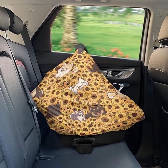 Binienty Sunflower Baby Stuff Car Seat Covers, Dogs Animal Print Carseat Canopy Multi-use Breastfeeding Carseat CanopyInfant Stroller Covers, Ideal Gifts for Wife Mom-CubbioJoy