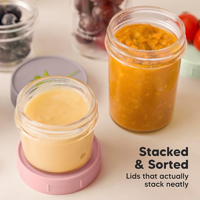 KeaBabies 4pk 8oz & 4pk 4oz Glass Baby Food Containers with Lids - Leak-Proof, Microwavable Small Glass Jars,Baby Purees & Toddler Snack Storage Containers,BPA-Free,Dishwasher & Freezer Safe(Roseate)-CubbioJoy