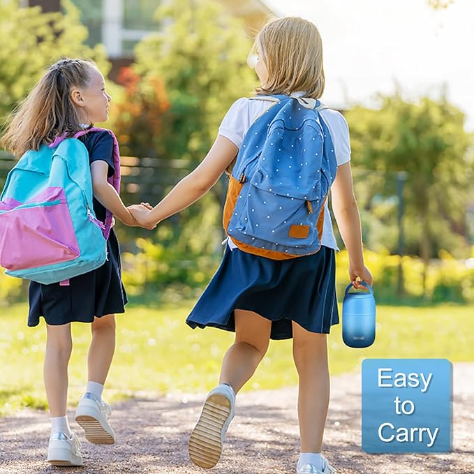 17 oz Insulated Lunch Containers, Hot Food Jar, Wide Mouth, Vacuum Stainless Steel Thermo Lunch Box with Handle and Folding Spoon, Blue-CubbioJoy