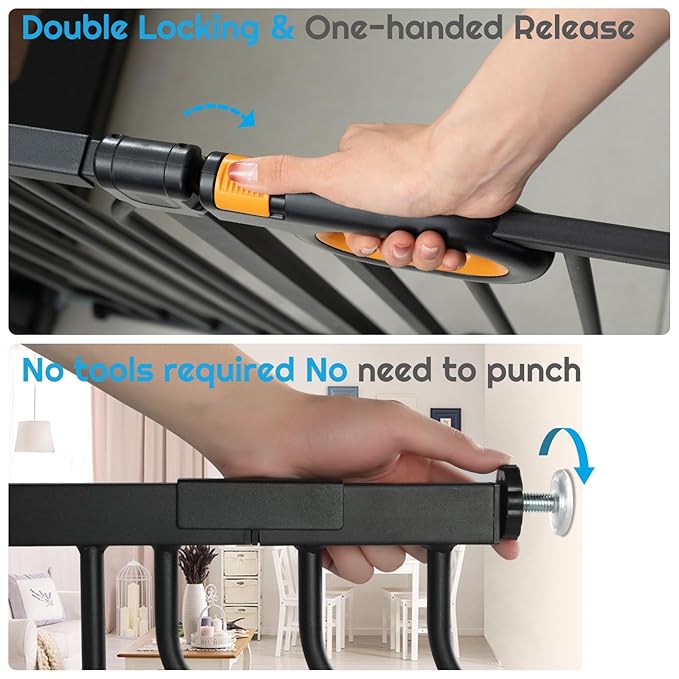 Baby Gate for Stairs 29-52 Inch Wide, Safety Gate for Baby Adjustable Pet Gate with Door Pressure Mounted Gates for Kids Toddler Dogs Extension Kit Indoor Stairway Doorway Black (30.5'' Tall)-CubbioJoy