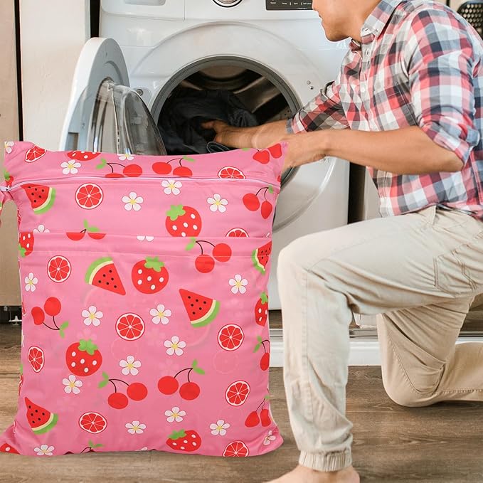 2pcs Travel Waterproof Laundry Bag, Cloth Diaper Wet Dry Bags with Handle & 2 Zipper Pockets, Reusable Washable Dirty Clothes Bag for Baby Adult Travelling Hanging, Bathing Beach Pool Daycare-CubbioJoy