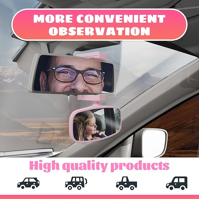 360-Degree Baby Car Mirror for Rear-Facing Seats,Kids Safety Mirrors with Tool-Free Installation,Kids Rear View Mirror BPA-Free Shatterproof & ASTM Certified (Adjustable 14"-22") (PINK)-CubbioJoy
