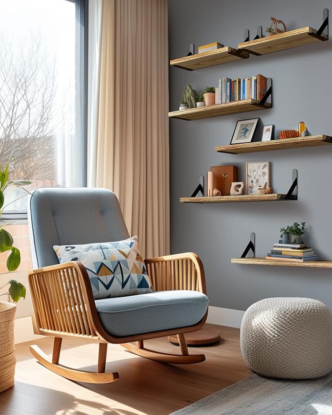 AMADA HOMEFURNISHING Wall Shelves Set of 6, Rustic Farmhouse Style, Wood Floating Shelves for Wall Decor, Bathroom & Bedroom Storage, Living Room Book Shelves, 6pcs-CubbioJoy