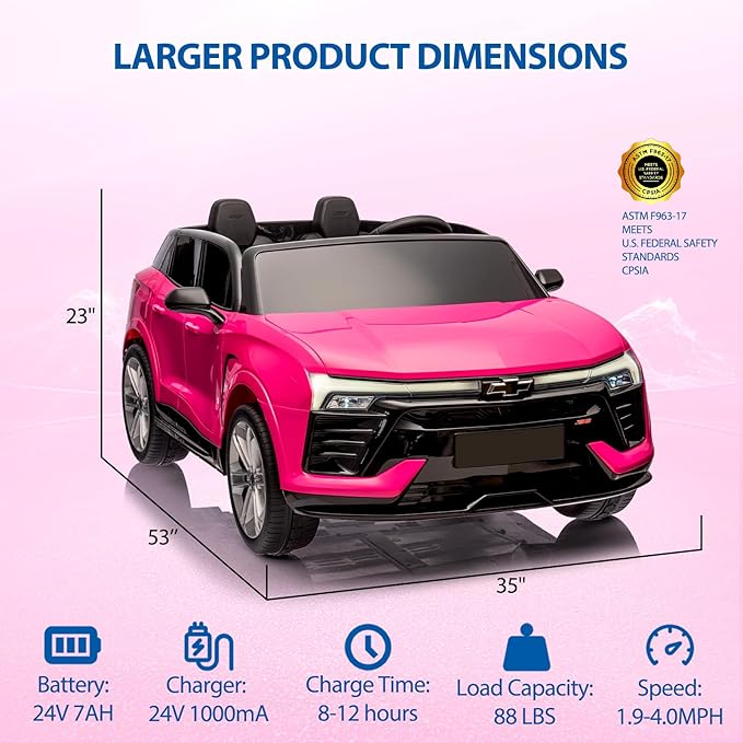 Jojoka Baby Car 24V 2-Seater SUV Licensed Chevrolet Blazer Ride On Toy w/Parent Remote Control,4xSpring Suspension, Wireless Music, Electric Vehicle Car for Kids Ages 3-8,Pink-CubbioJoy