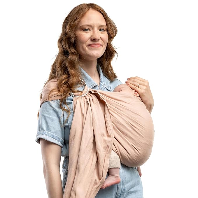 Boba Ring Sling Baby Carrier Newborn to Toddler - Lightweight & Breathable Baby Sling, Hip-Healthy Carrier Sling, Baby Wrap Carrier for Front & Hip Carry, 8-35 lbs (Linen Peony)-CubbioJoy