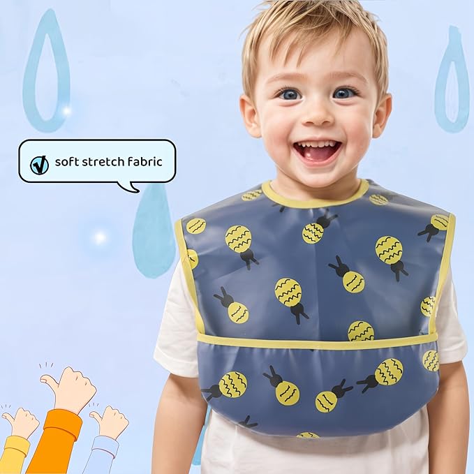 Baby bibs Waterproof Toddler bib - Feeding bib with Pocket for Infant Boy Girl Washable 6-36M-CubbioJoy