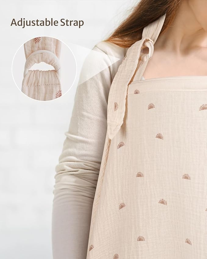 Blissful Diary Muslin Nursing Cover for Breastfeeding, Breathable Breastfeeding Cover up with Arch Neckline for Women, Nursing Apron (Rainbow)-CubbioJoy