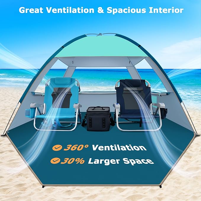 COMMOUDS Beach Tent Sun Shade for 3/4-5/6-7/8-10 Person, UPF 50+ Beach Sun Shelter Canopy Tent, Lightweight, Easy Set Up and Carry-CubbioJoy