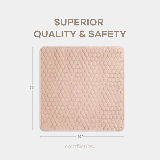 Comfy Cubs Square Kids Play Mat - 56 x 56 inches Soft Quilted Baby Floor Mat with Non-Slip Bottom - Plush Design for Toddlers' Playtime and Relaxation - Comfortable and Durable - Blush-CubbioJoy